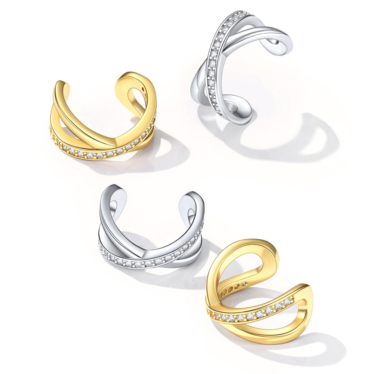 Cubic Zirconia Cross Ear Cuff Earrings in different color