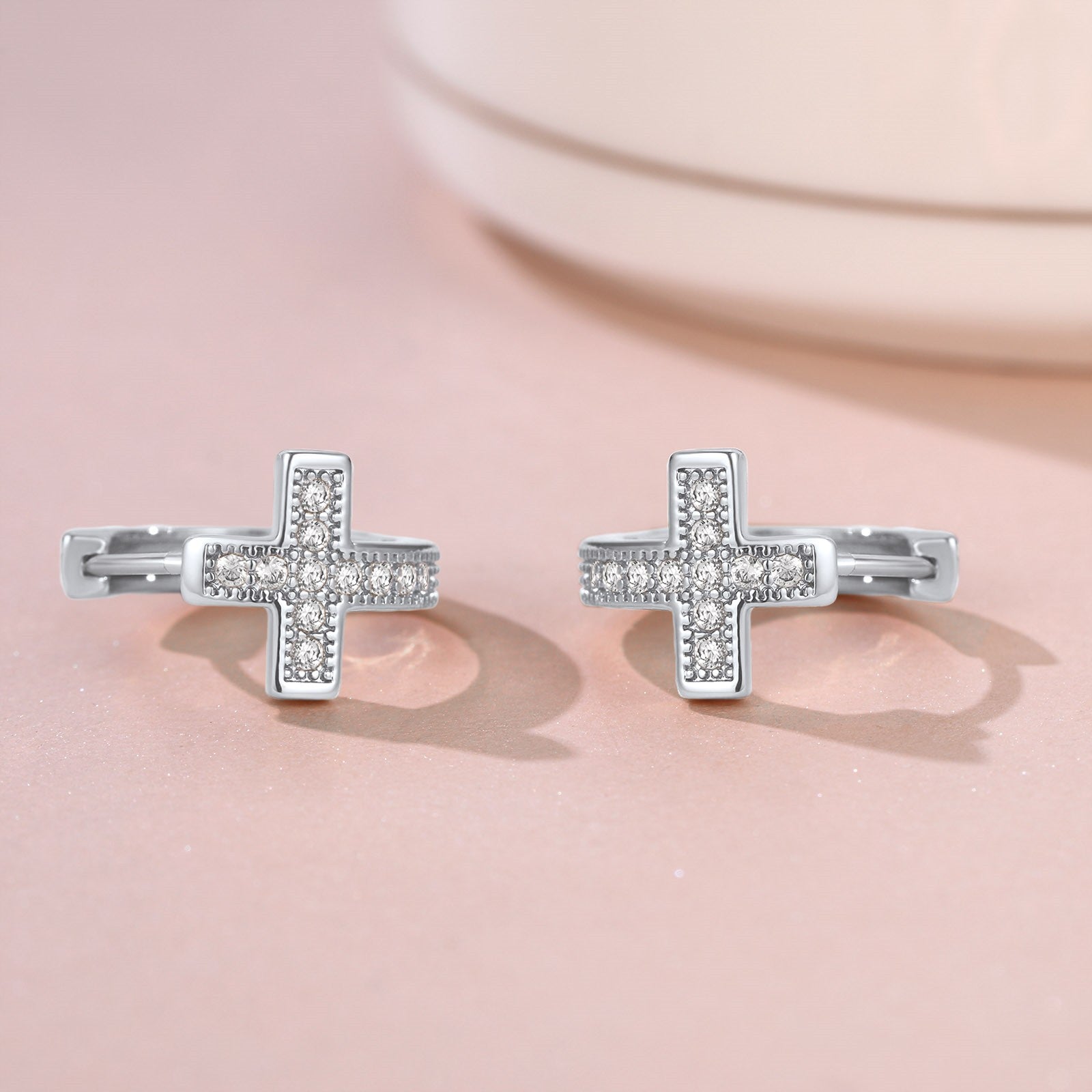 Cubic Zirconia Cross Hoop Earrings