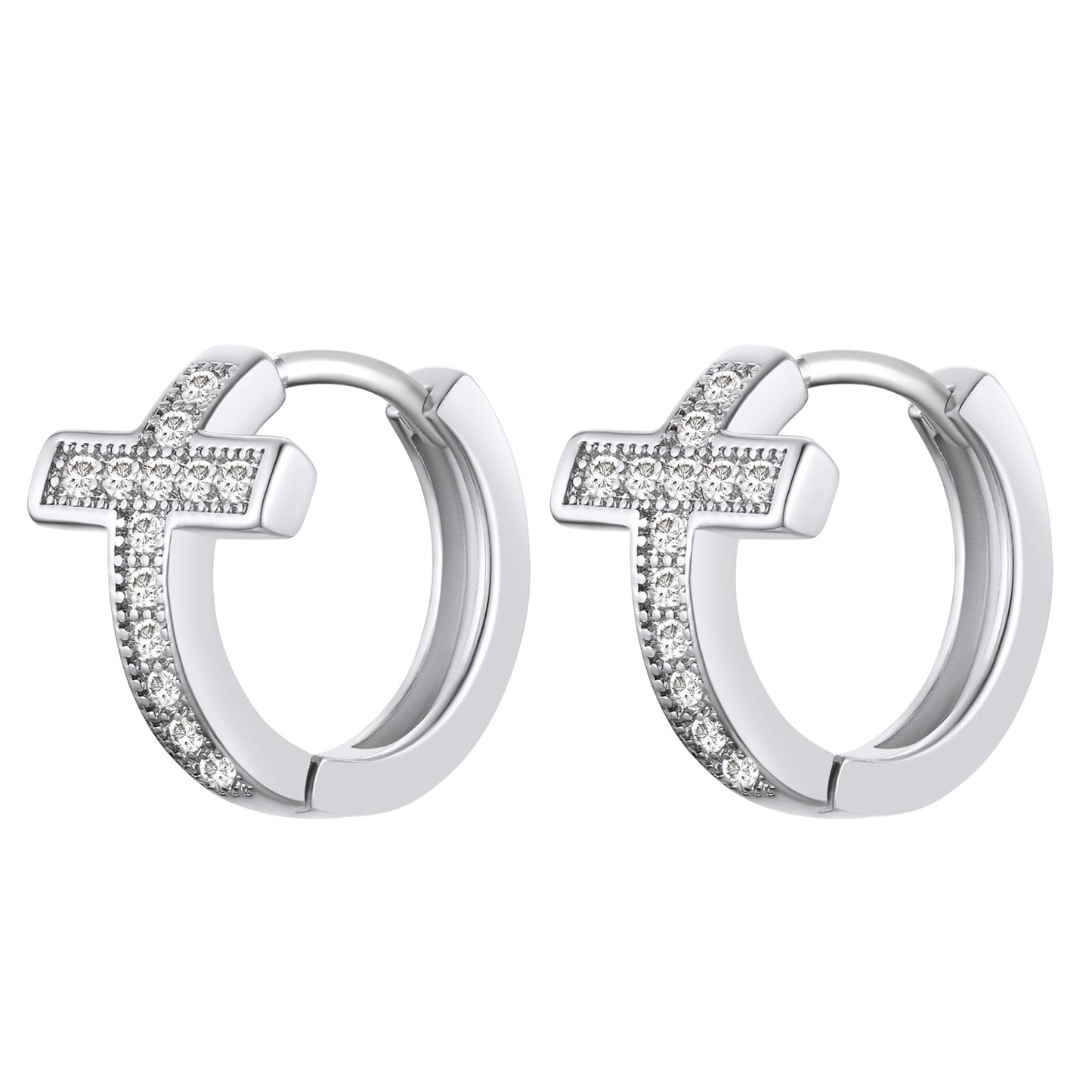 Cubic Zirconia Cross Huggie Hoop Earrings