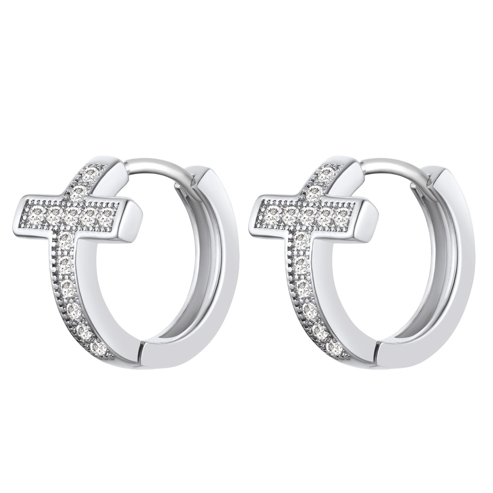 Cubic Zirconia Cross Huggie Hoop Earrings