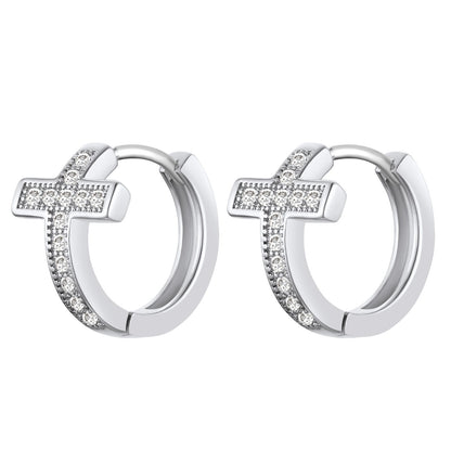 Cubic Zirconia Cross Huggie Hoop Earrings