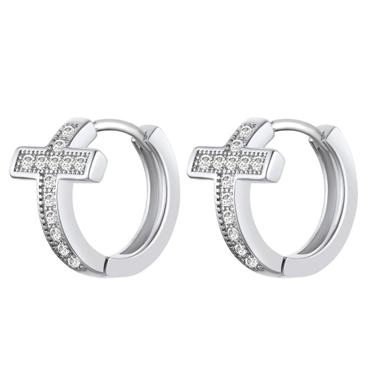 Cubic Zirconia Cross Huggie Hoop Earrings