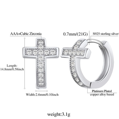 Cubic Zirconia Cross Huggie Hoop Earrings: Dimension, Solid, Durable