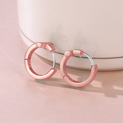 Cubic Zirconia Cross Huggie Hoop Earrings Rose Gold Plated