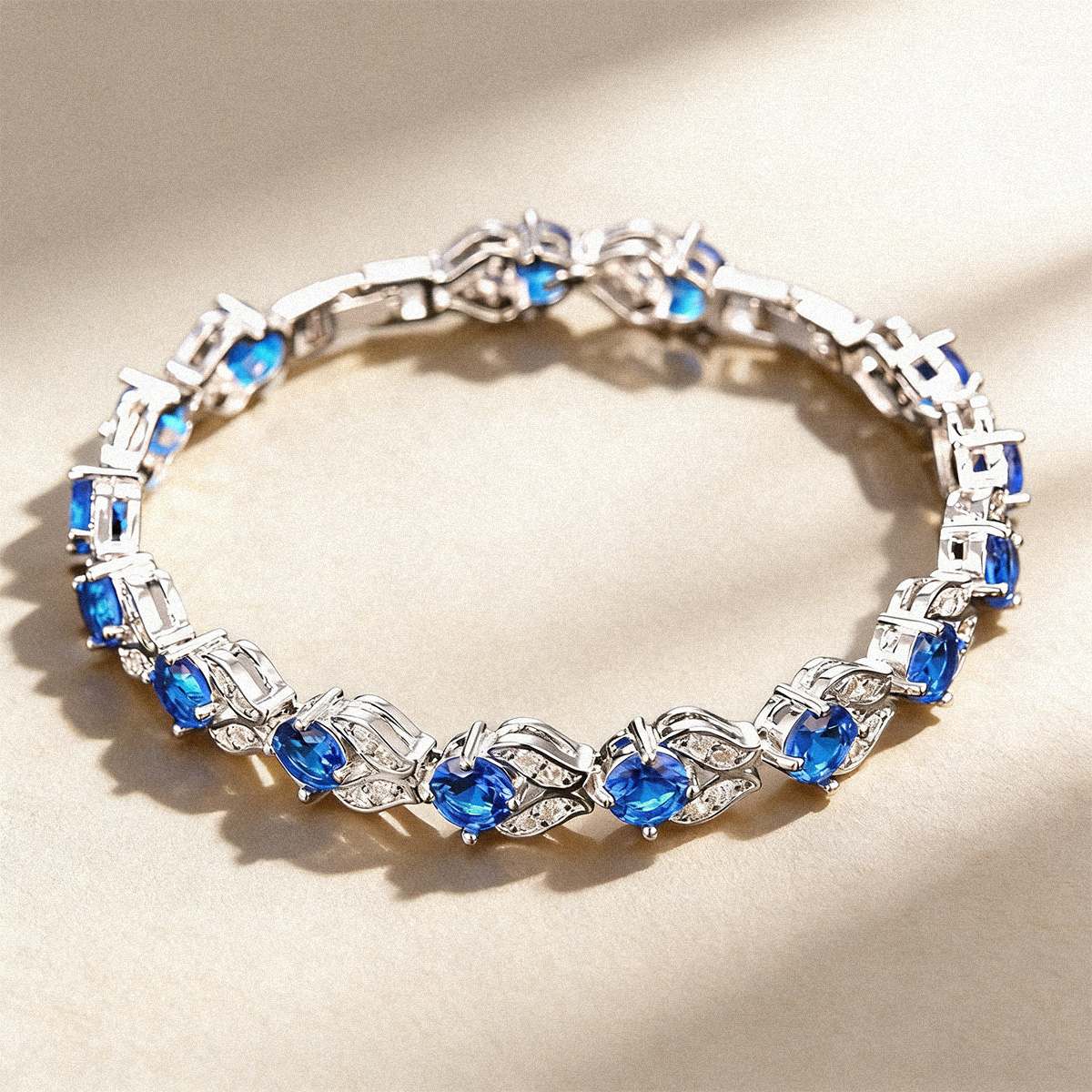 Cubic Zirconia Gemstone Tennis Bracelets Blue Stone