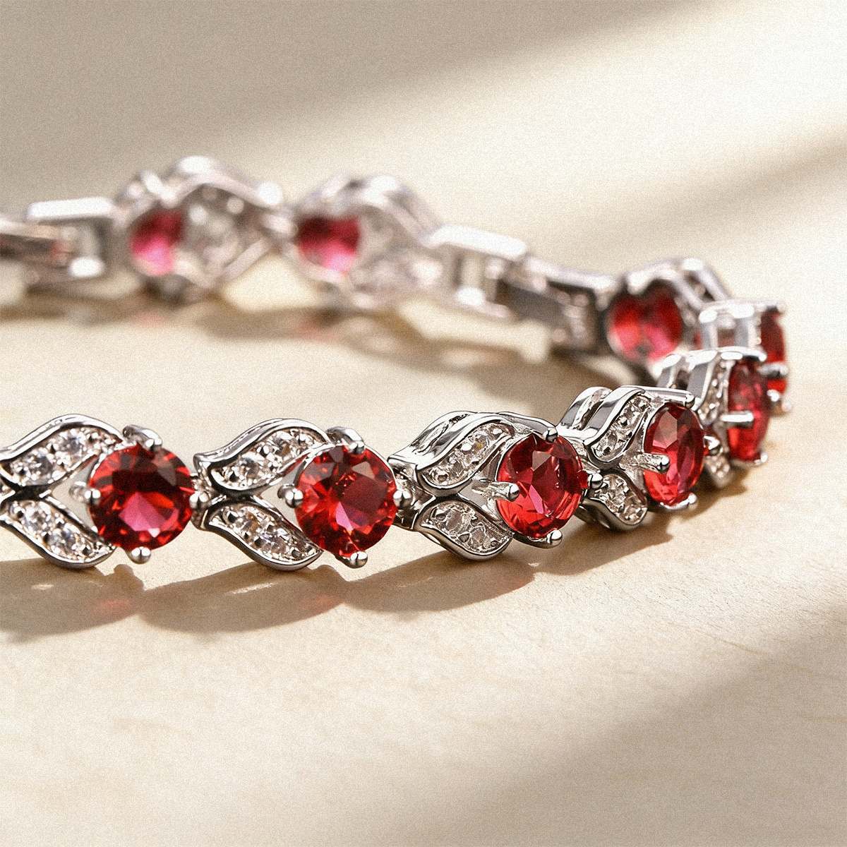Cubic Zirconia Gemstone Tennis Bracelets Red Stone