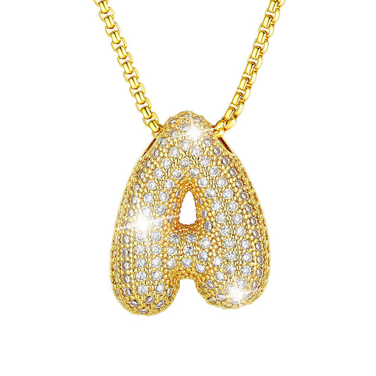 Cubic Zirconia Gold Bubble Letter Necklace for Women