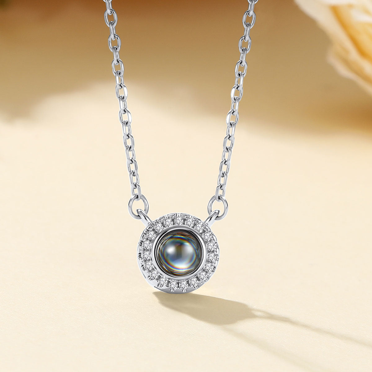 Cubic Zirconia Halo Photo Projection Necklace