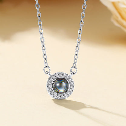 Cubic Zirconia Halo Photo Projection Necklace