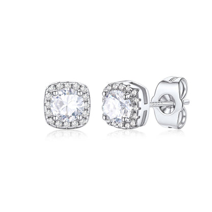 Cubic Zirconia Halo Stud Earrings for Men Women 0.5 ct on a white background