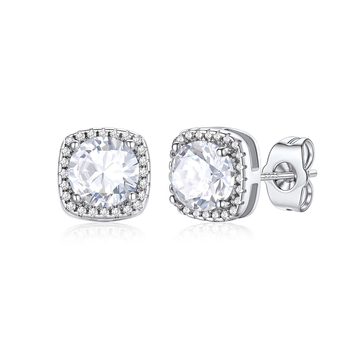 Cubic Zirconia Halo Stud Earrings for Men Women 1.5 ct on a white background