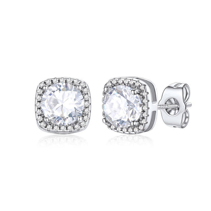 Cubic Zirconia Halo Stud Earrings for Men Women 1.5 ct on a white background