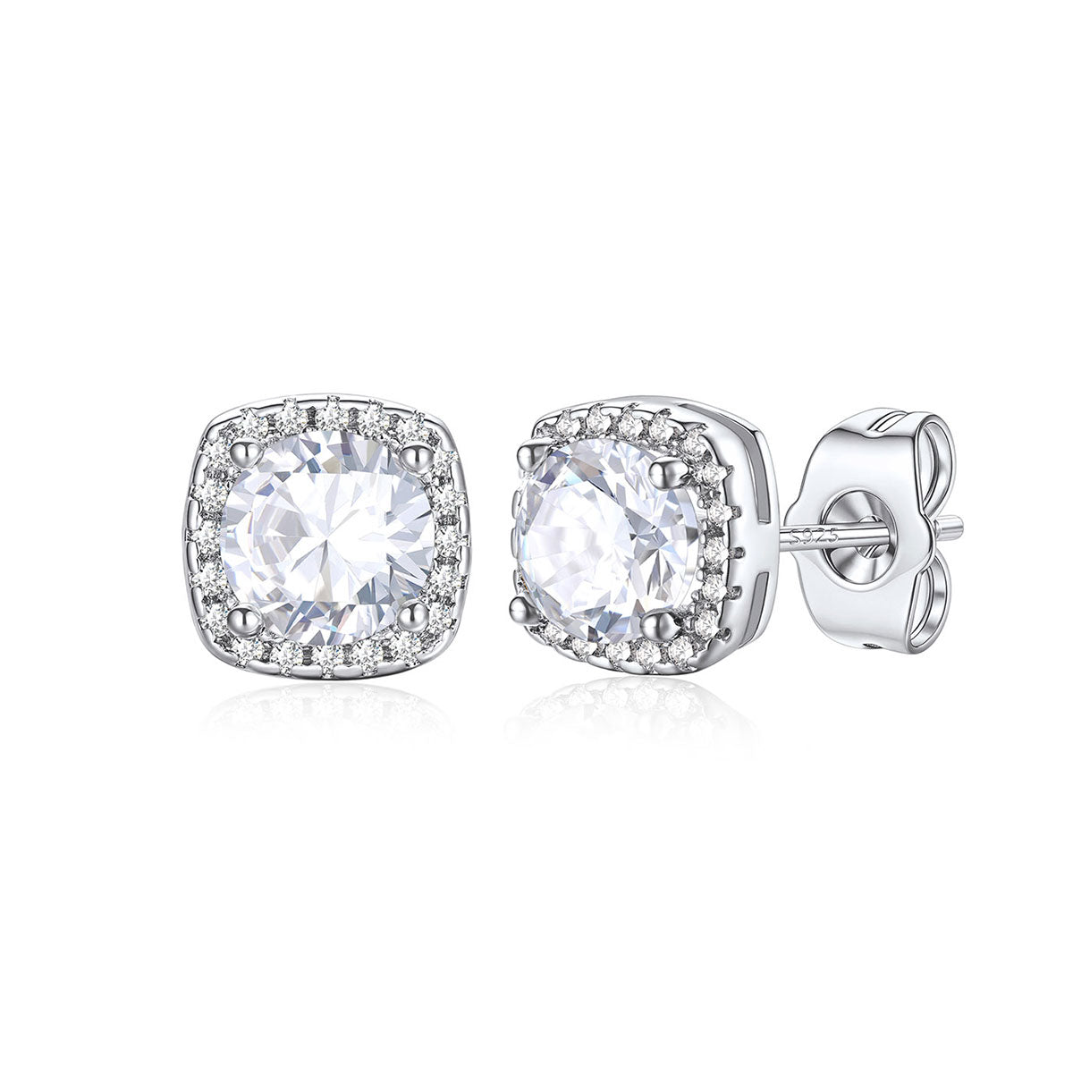 Cubic Zirconia Halo Stud Earrings for Men Women 1 ct on a white background