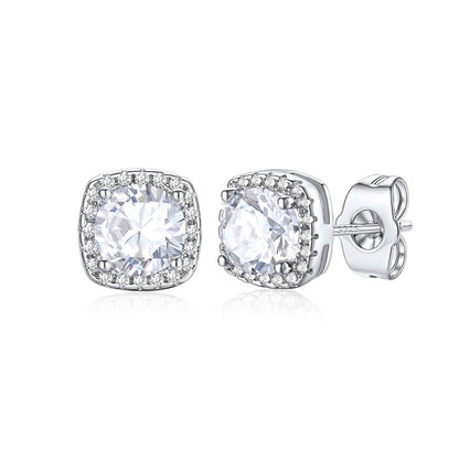 Cubic Zirconia Halo Stud Earrings for Men Women 1 ct on a white background