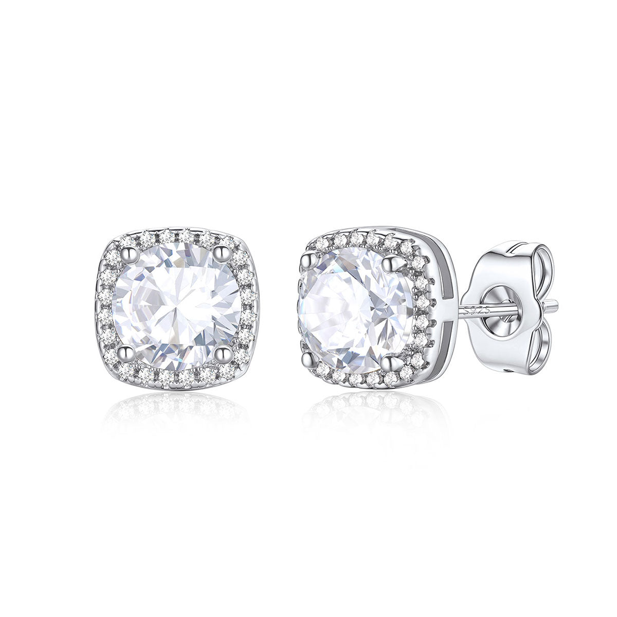 Cubic Zirconia Halo Stud Earrings for Men Women 2 ct on a white background