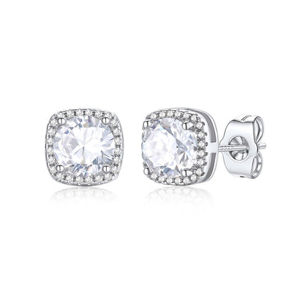 Cubic Zirconia Halo Stud Earrings for Men Women 2 ct on a white background