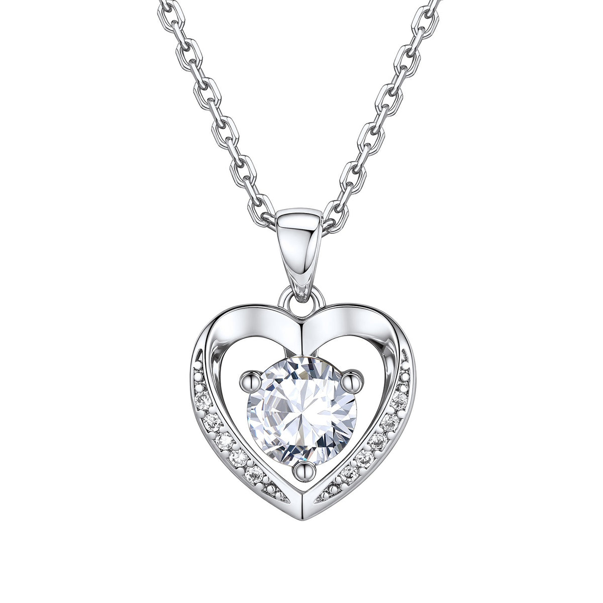 Cubic Zirconia Heart Pendant Necklace for Women on a white background