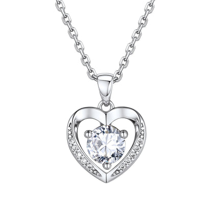 Cubic Zirconia Heart Pendant Necklace for Women on a white background