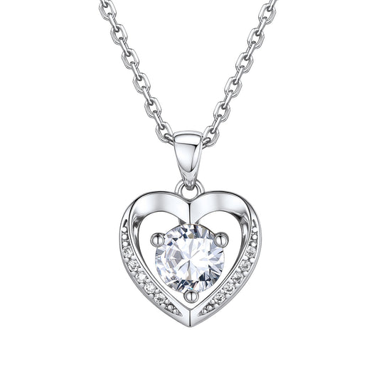 Cubic Zirconia Heart Pendant Necklace for Women on a white background