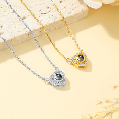 Cubic Zirconia Heart Photo Projection Necklace in different color