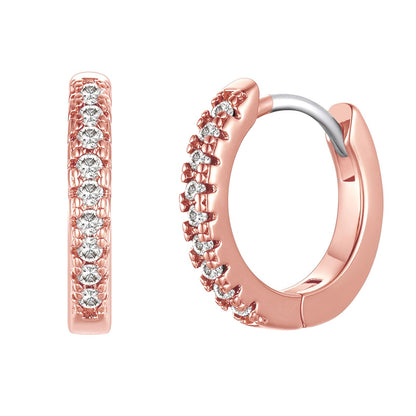 Cubic Zirconia Hoop Earring Rose Gold Plated White CZ