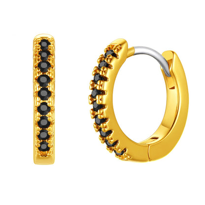 Cubic Zirconia Hoop Earring White Gold Plated Black CZ