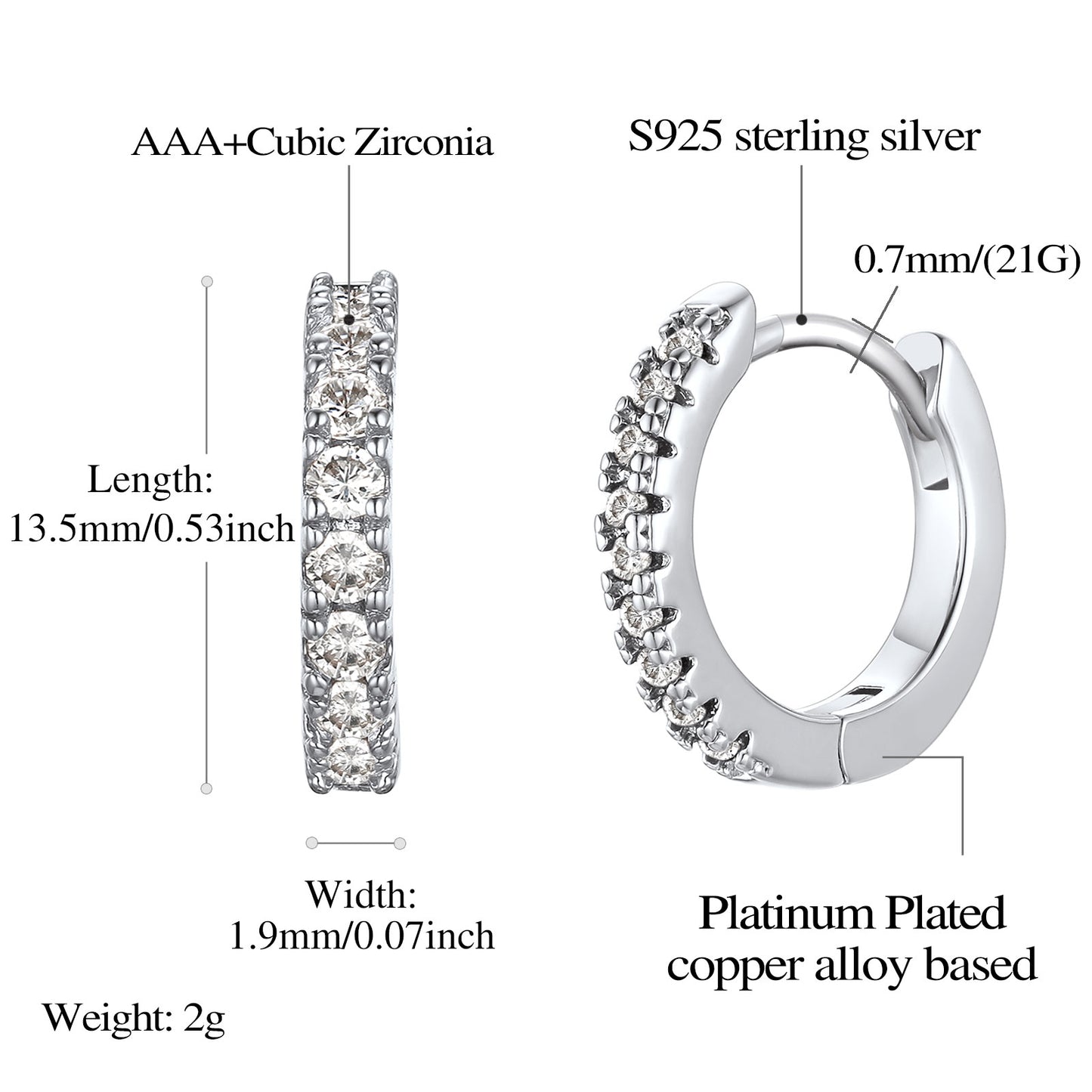 Cubic Zirconia Hoop Earrings: Dimension, Durable