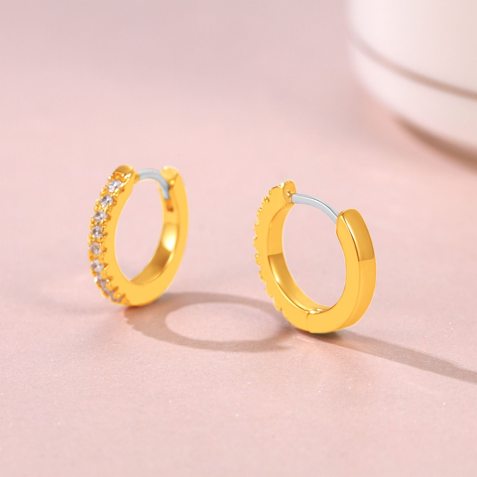 Cubic Zirconia Hoop Earrings Gold White CZ