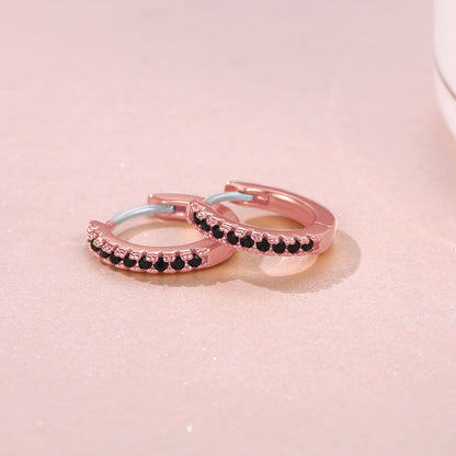 Cubic Zirconia Hoop Earrings Rose Gold Black CZ
