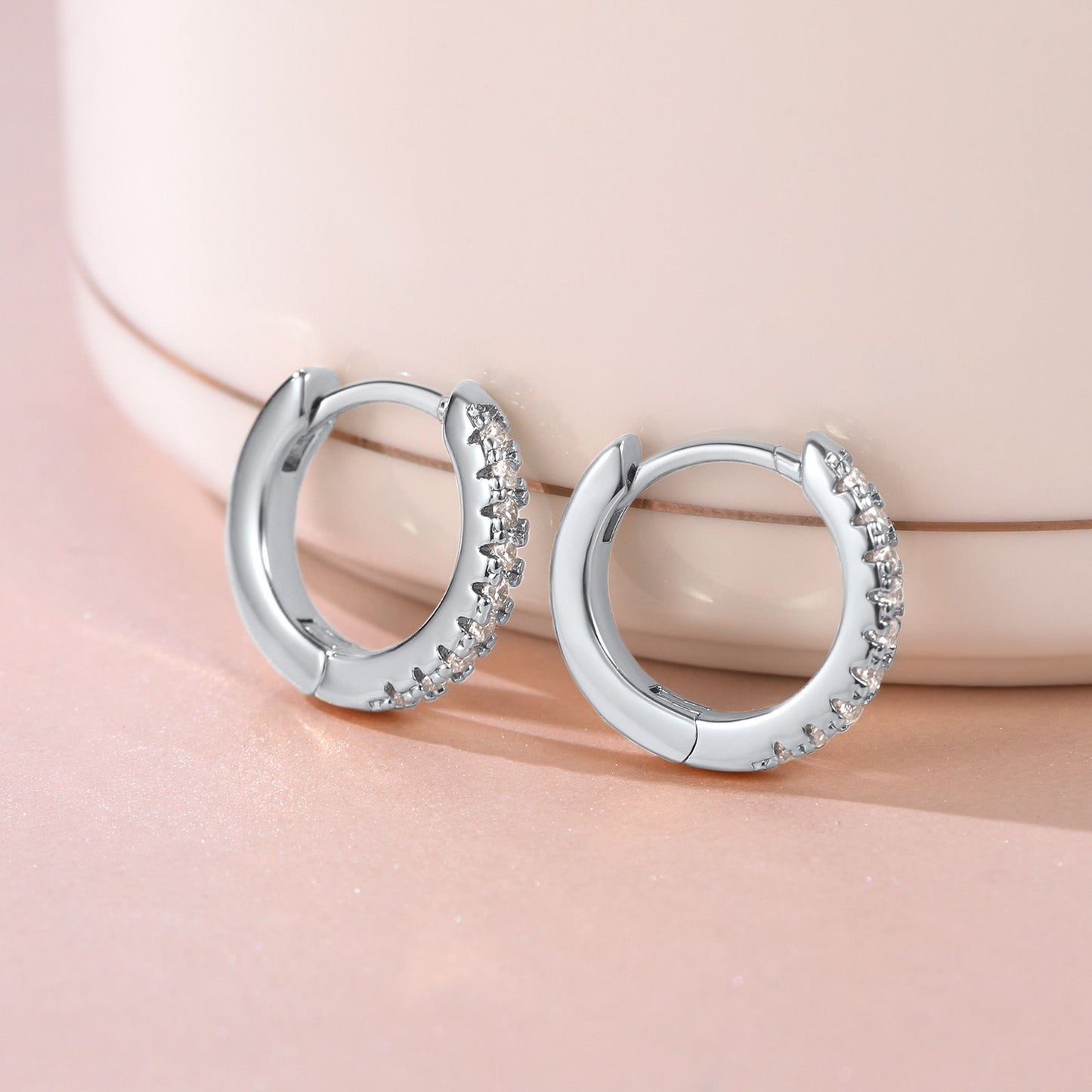 Cubic Zirconia Hoop Earrings Silver White CZ