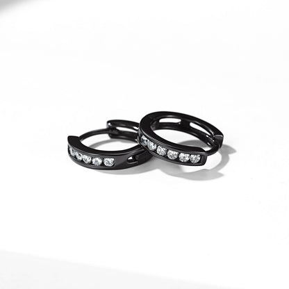 Cubic Zirconia Huggie Hoop Earrings Black Plated