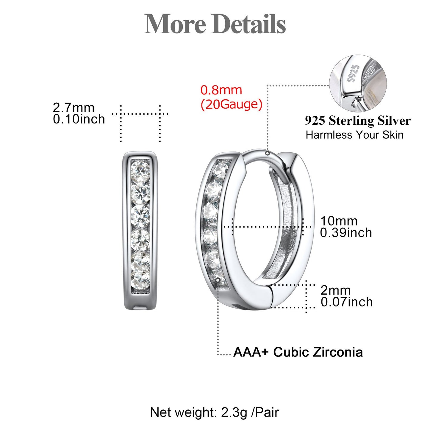 Cubic Zirconia Huggie Hoop Earrings Dimension, Durable