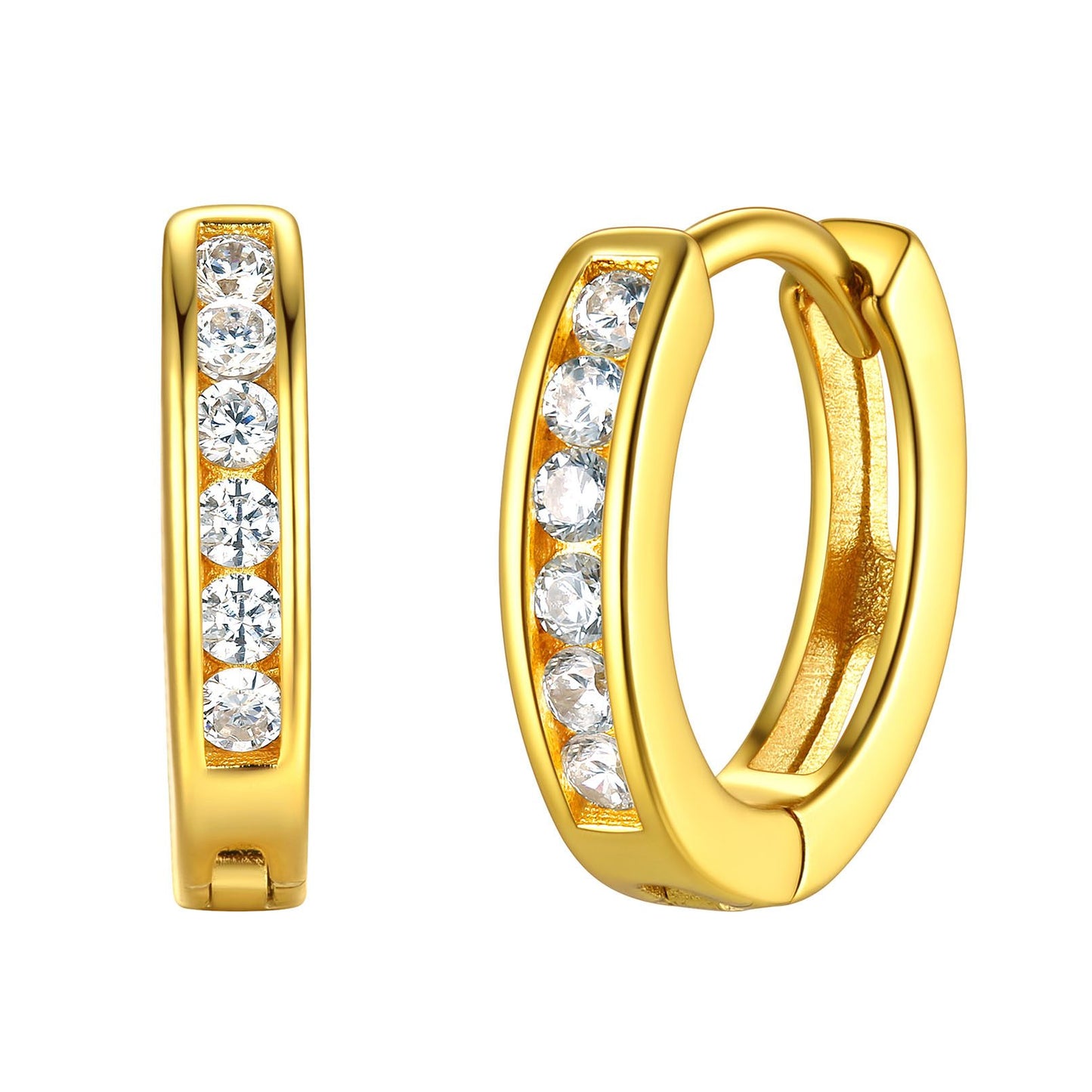 Cubic Zirconia Huggie Hoop Earrings Gold Plated