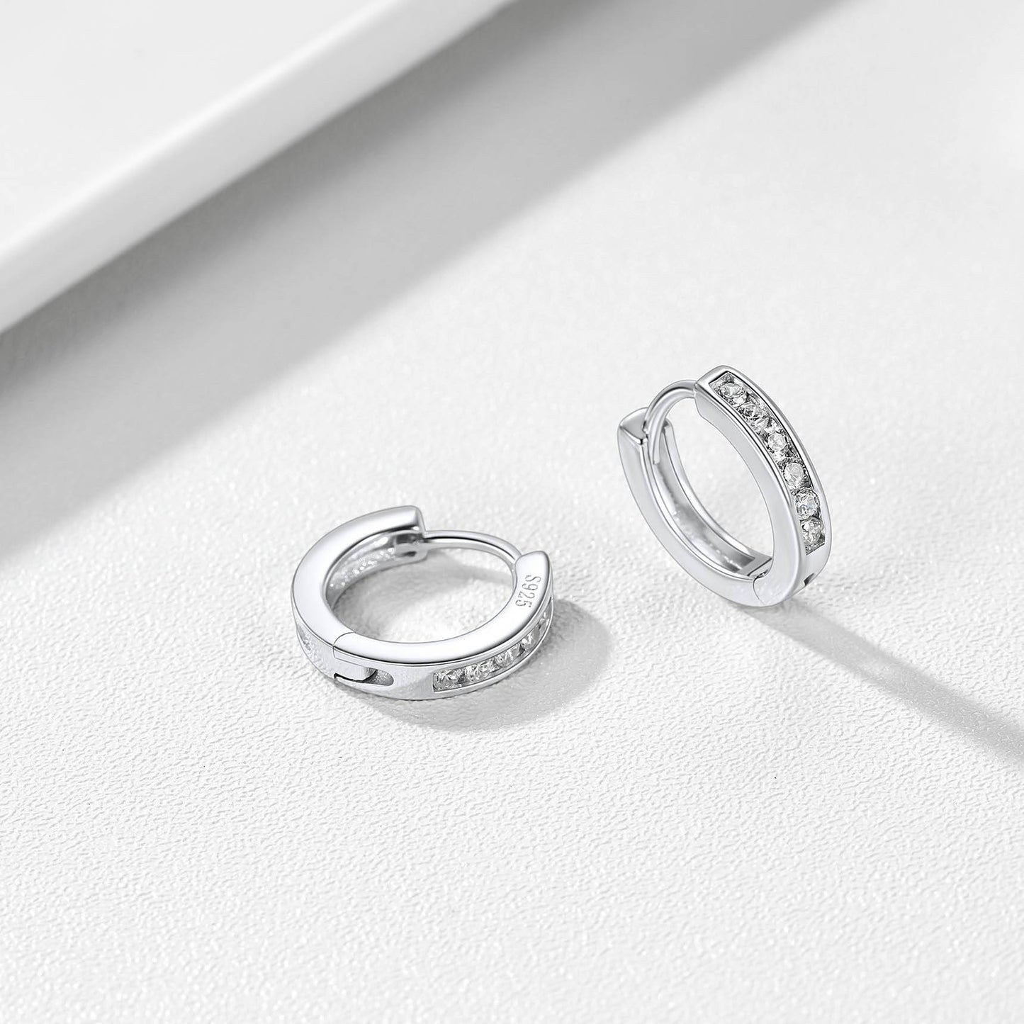 Cubic Zirconia Huggie Hoop Earrings Sterling Silver