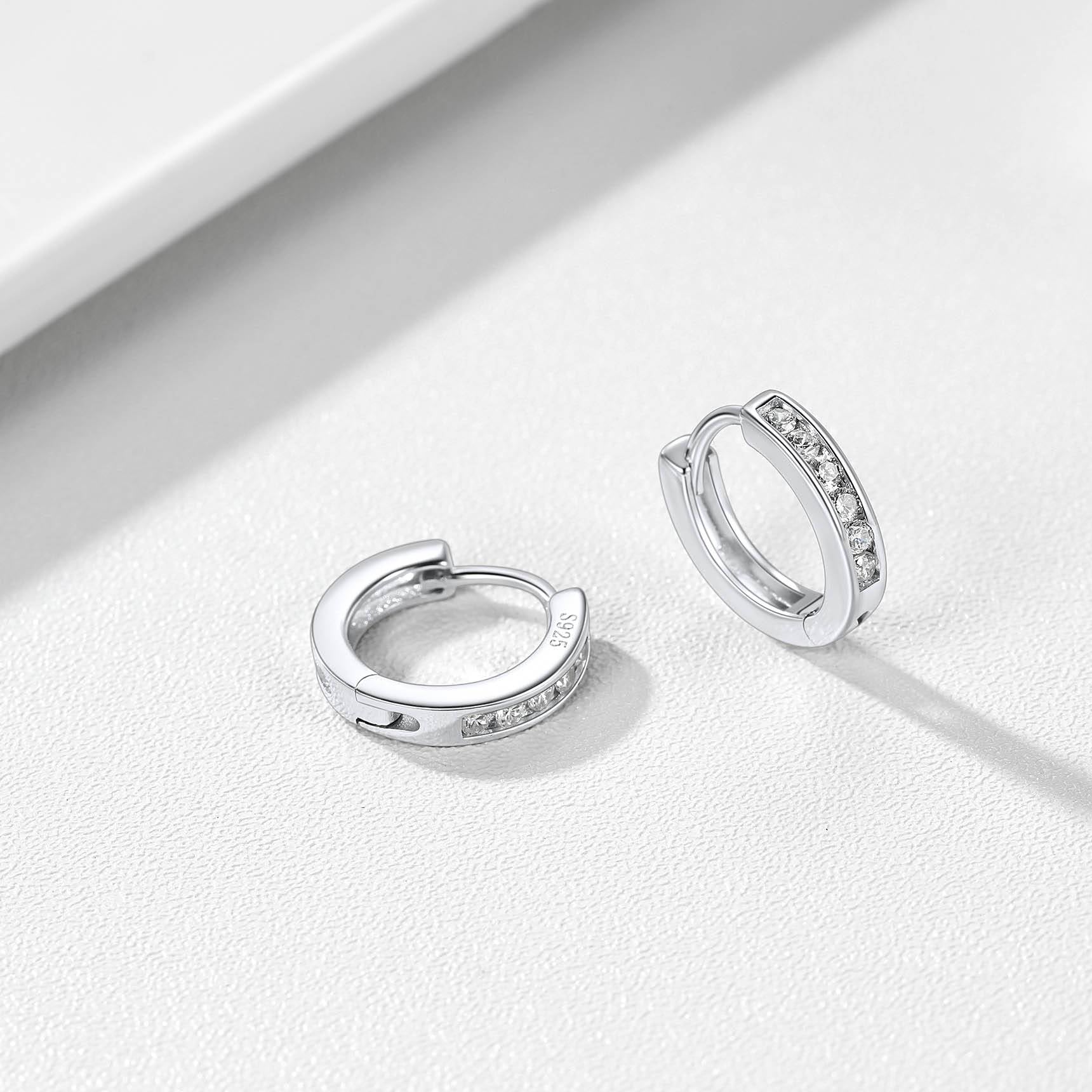 Cubic Zirconia Huggie Hoop Earrings Sterling Silver