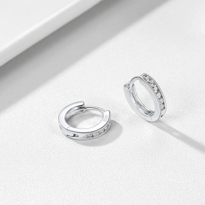 Cubic Zirconia Huggie Hoop Earrings Sterling Silver