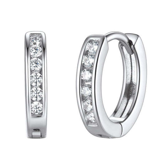 Cubic Zirconia Huggie Hoop Earrings in 925 Sterling Silver
