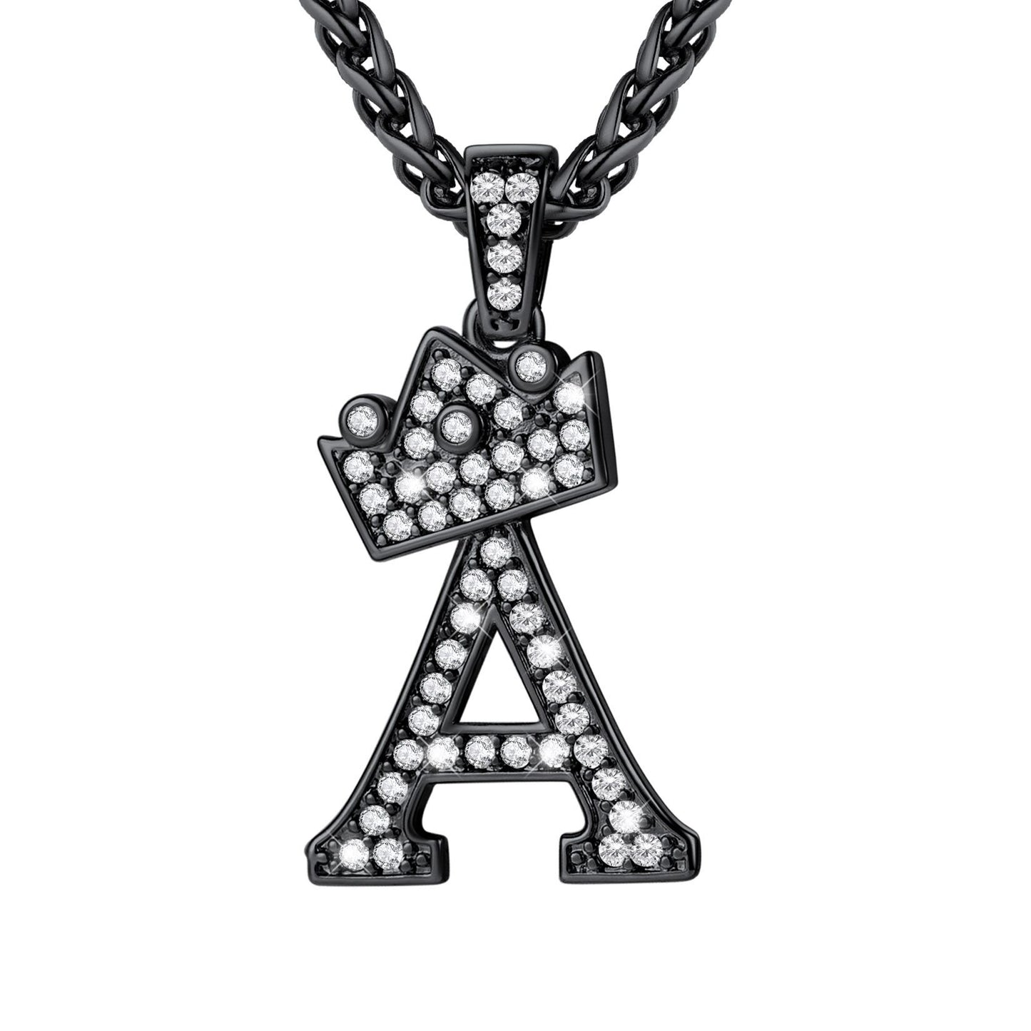 Cubic Zirconia Initial A Necklace Black Plated