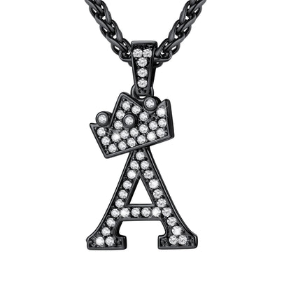 Cubic Zirconia Initial A Necklace Black Plated