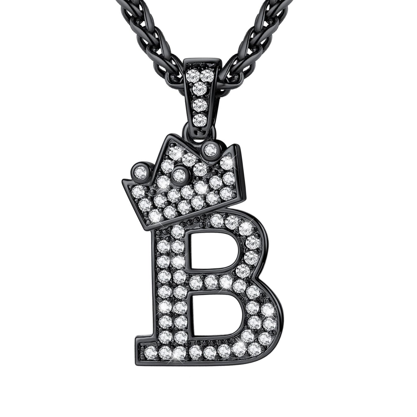 Cubic Zirconia Initial B Necklace Black Plated
