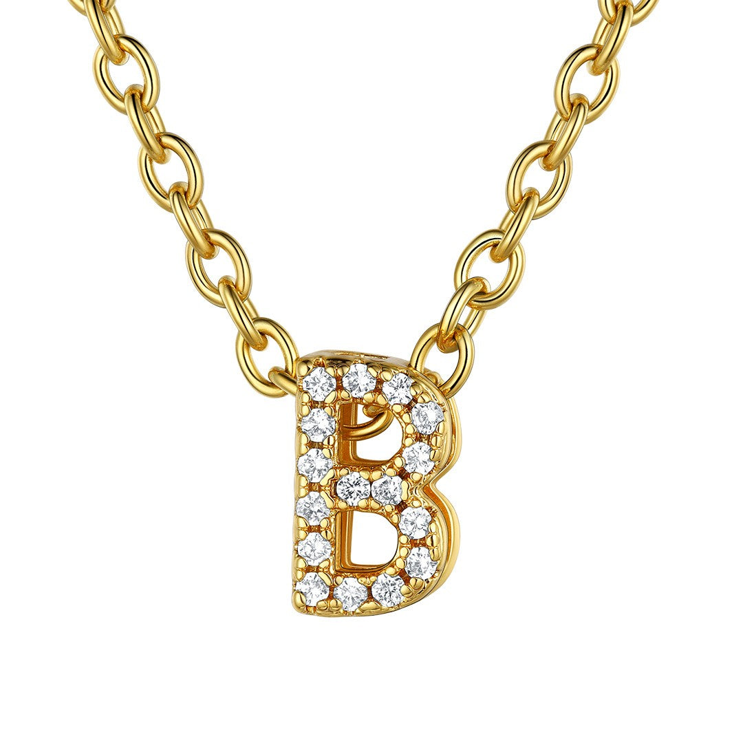Cubic Zirconia Initial B Necklace Gold Plated