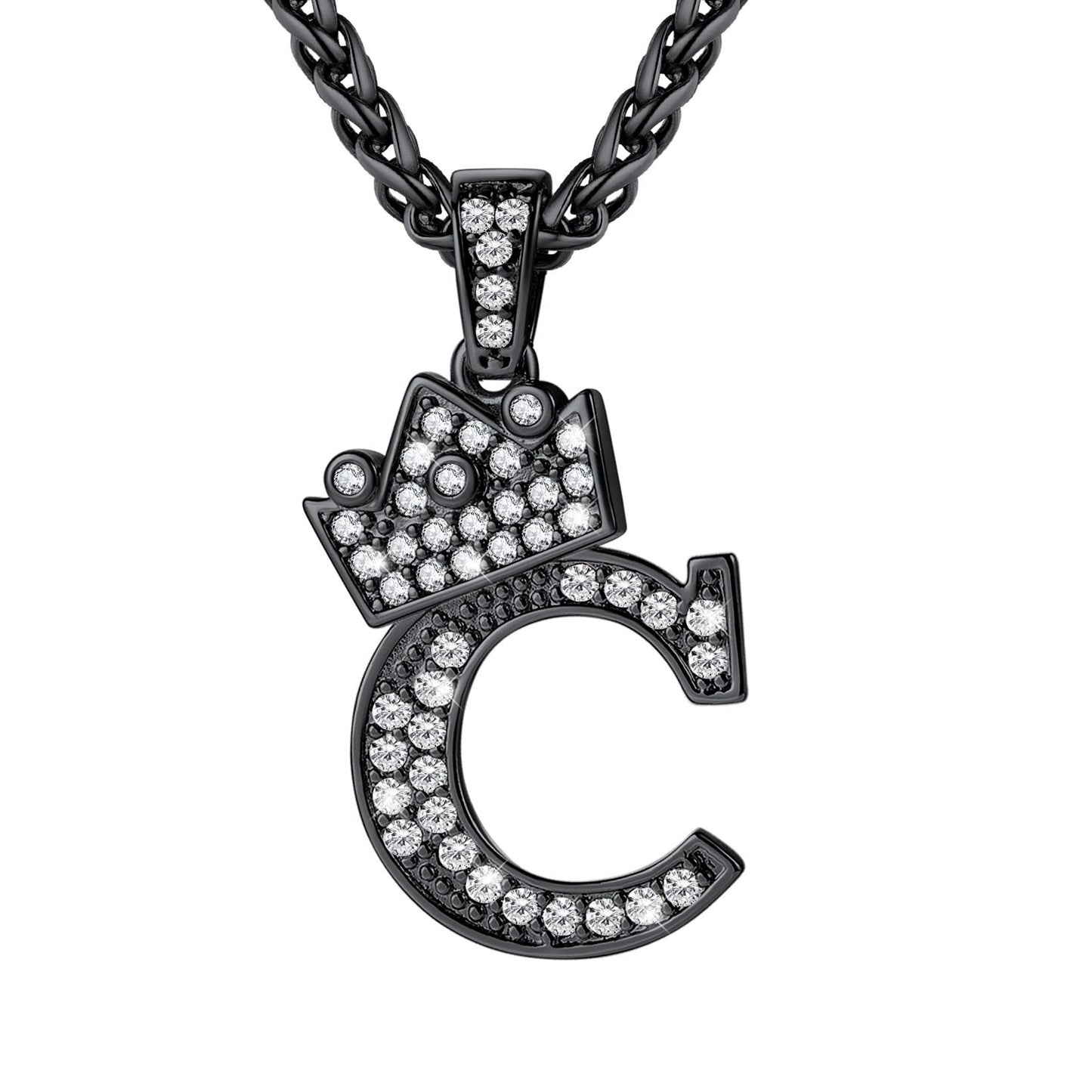Cubic Zirconia Initial C Necklace Black Plated