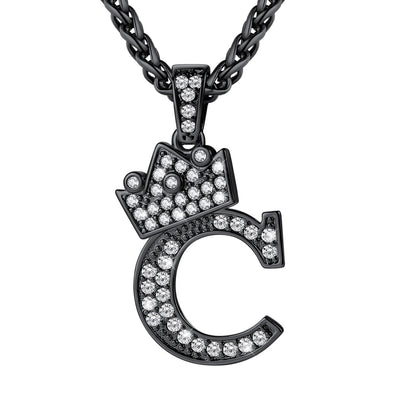 Cubic Zirconia Initial C Necklace Black Plated