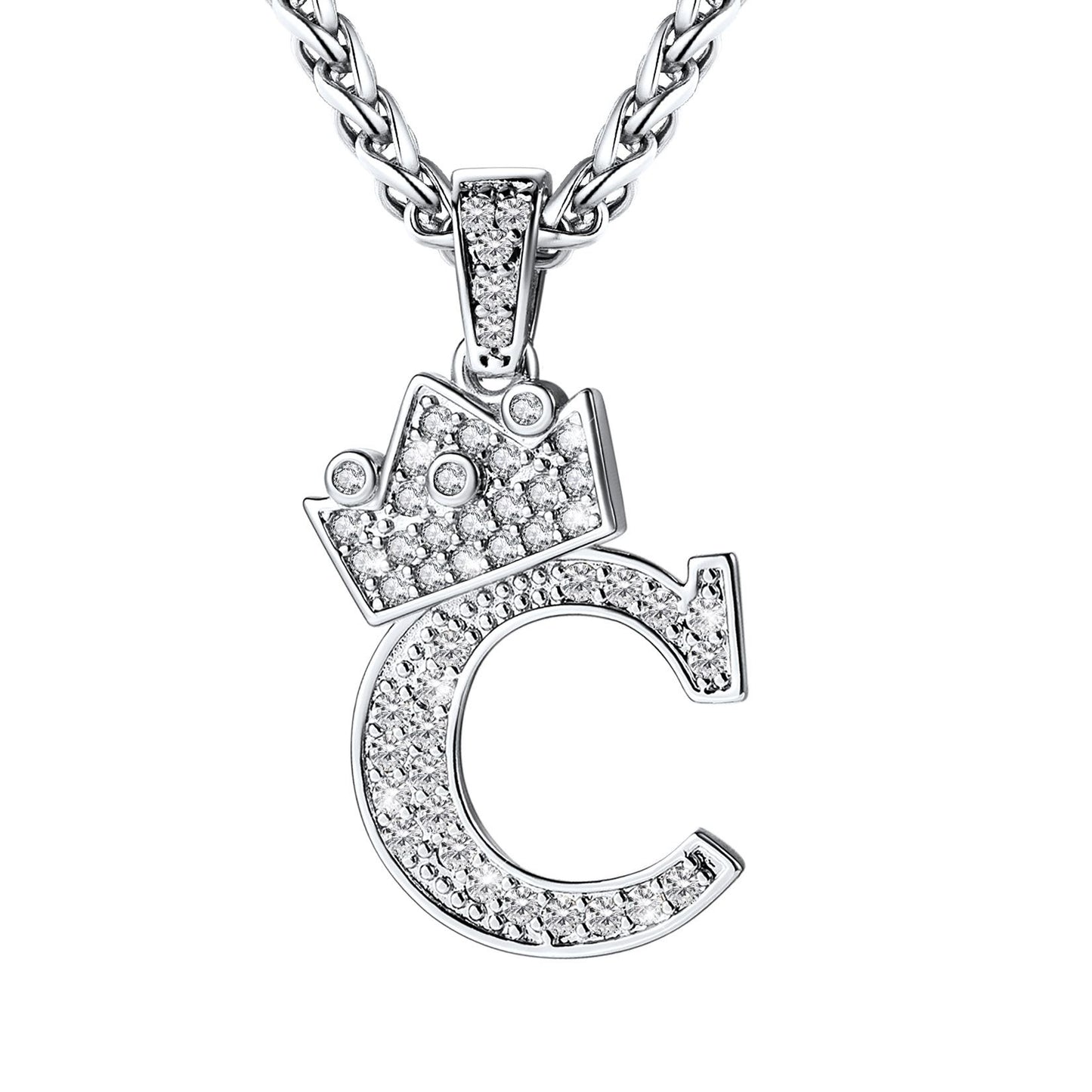 Cubic Zirconia Initial C Necklace Steel