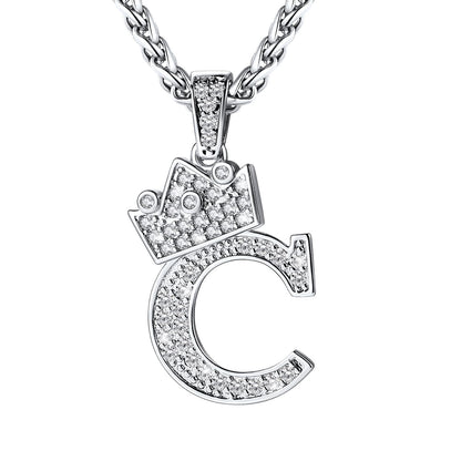 Cubic Zirconia Initial C Necklace Steel