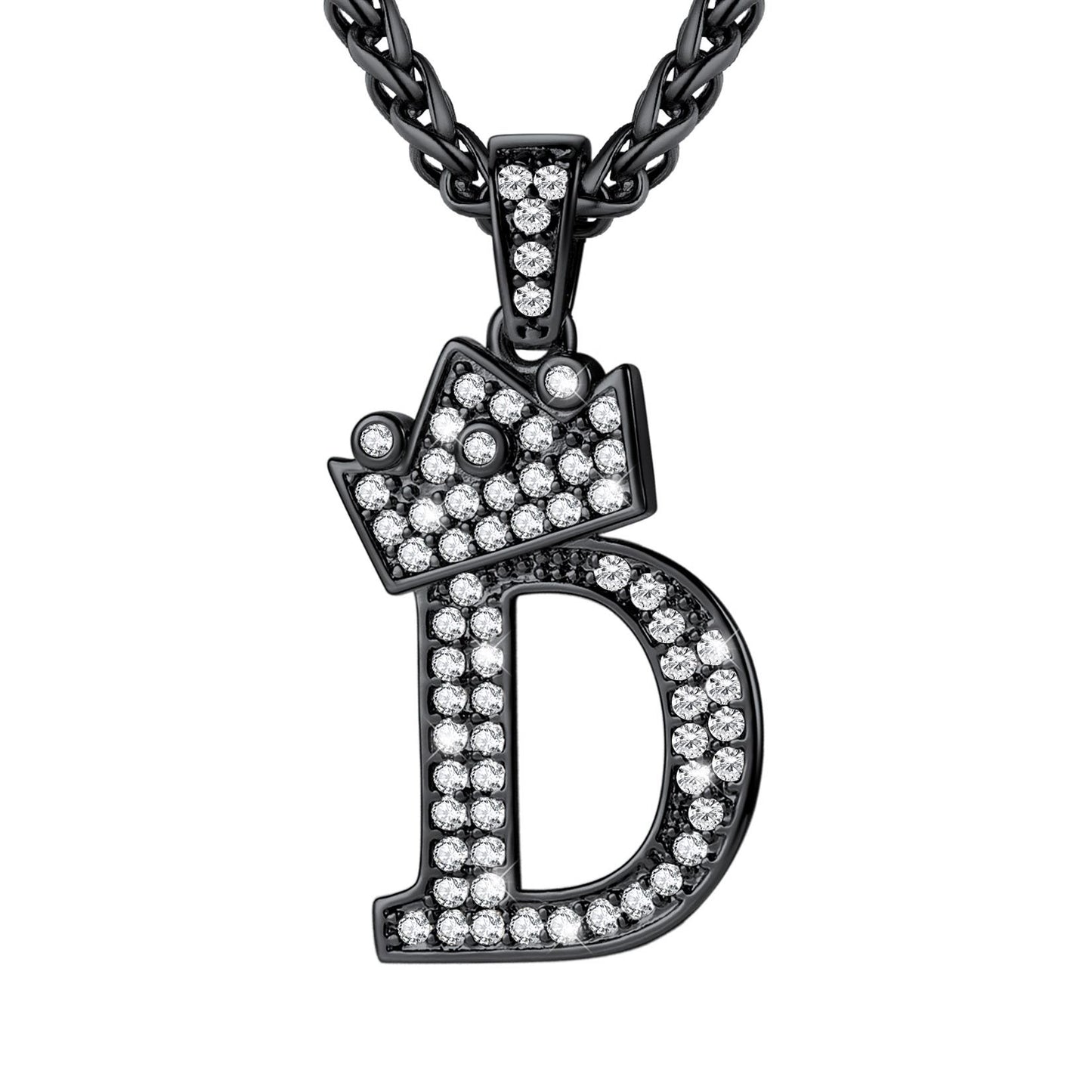 Cubic Zirconia Initial D Necklace Black Plated