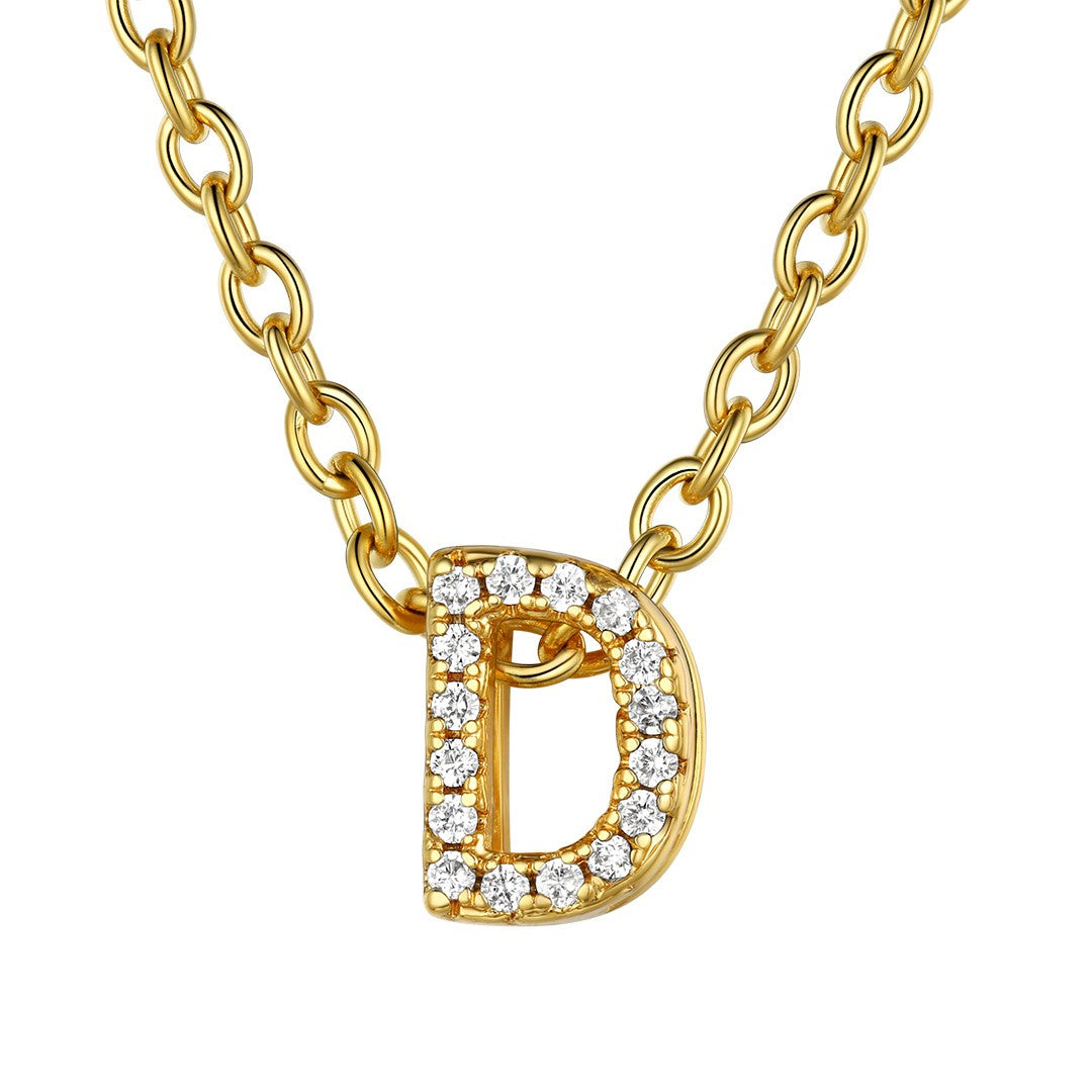 Cubic Zirconia Initial D Necklace Gold Plated