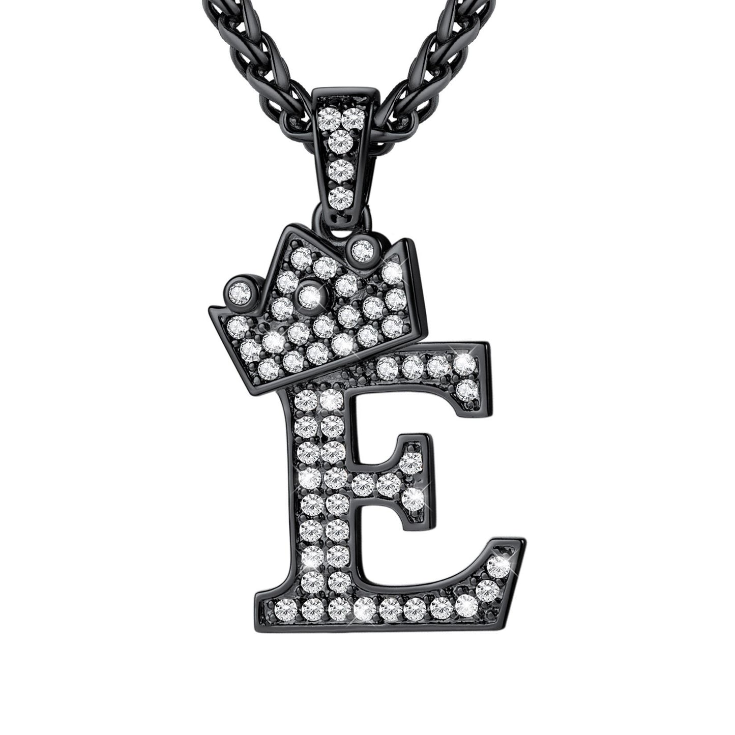 Cubic Zirconia Initial E Necklace Black Plated