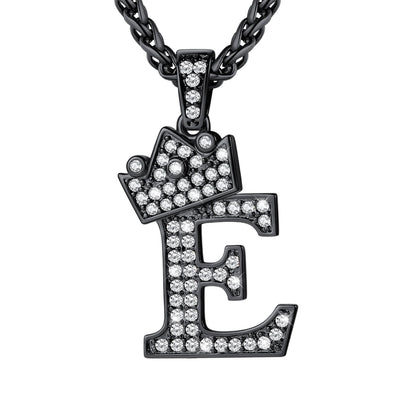Cubic Zirconia Initial E Necklace Black Plated