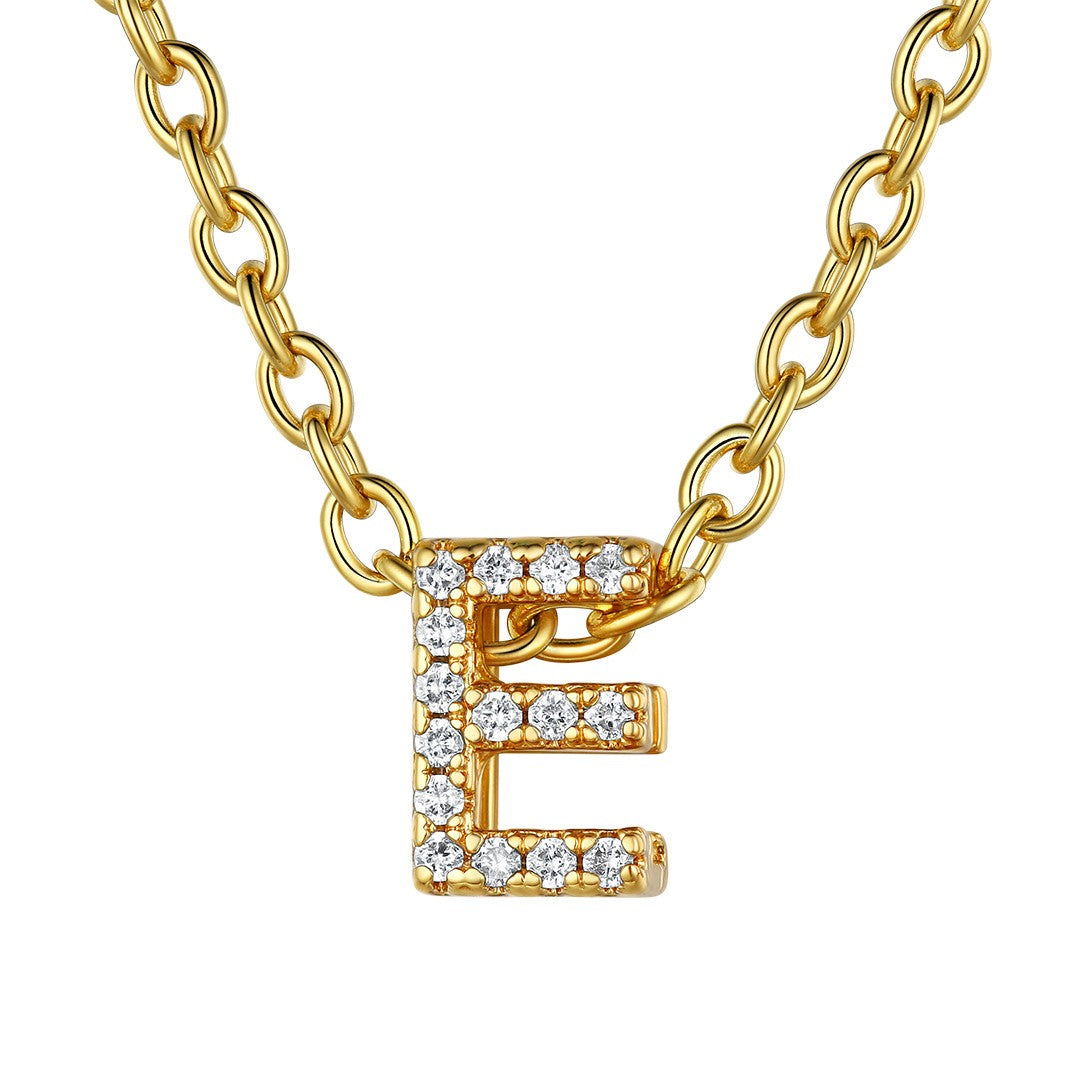 Cubic Zirconia Initial E Necklace Gold Plated